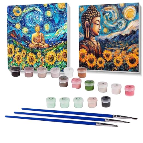 2 Pack Malen Nach Zahlen Erwachsene Sternenhimmel, Malen Nach Zahlen Kinder zen, Handgemaltes Ölgemälde Set für Anfänger, Bastelset Erwachsene Paint by Numbers, Geschenke für Frauen 90 x 90 cm SPYH251 von XELIETOO