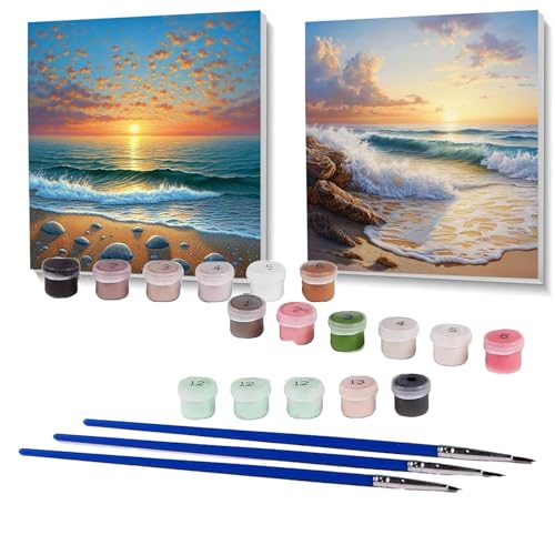 2 Pack Malen Nach Zahlen Erwachsene Strand, Malen Nach Zahlen auf Leinwand mit Pinsel und Acrylfarben set 90 x 90cm, Bastelset Erwachsene Meer, für Deko Wohnzimmer, Geschenke (Rahmenlos) SPYH-768 von XELIETOO