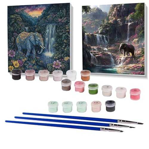 2 Pack Malen Nach Zahlen Erwachsene Stürze, Malen Nach Zahlen auf Leinwand mit Pinsel und Acrylfarben set 90x90 cm, Bastelset Erwachsene Elefant, für Deko Wohnzimmer Geschenke (Rahmenlos) SPYH-790 von XELIETOO