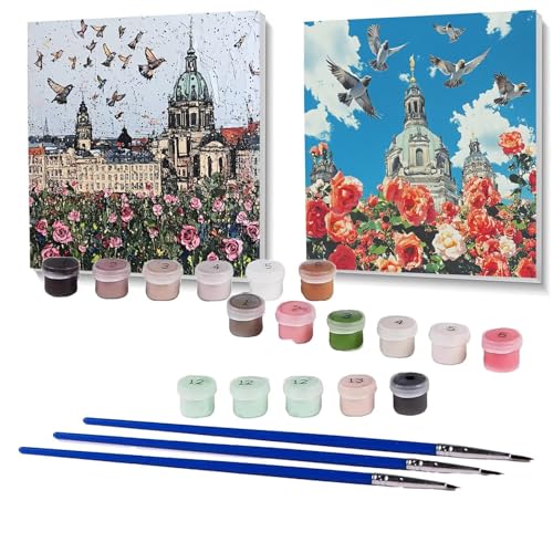 2 Pack Malen Nach Zahlen Erwachsene Taube, Malen Nach Zahlen auf Leinwand mit Pinsel und Acrylfarben set 100 x 100 cm, Bastelset Erwachsene Blume, für Deko Wohnzimmer und Geschenke für Frauen SPYH2012 von XELIETOO