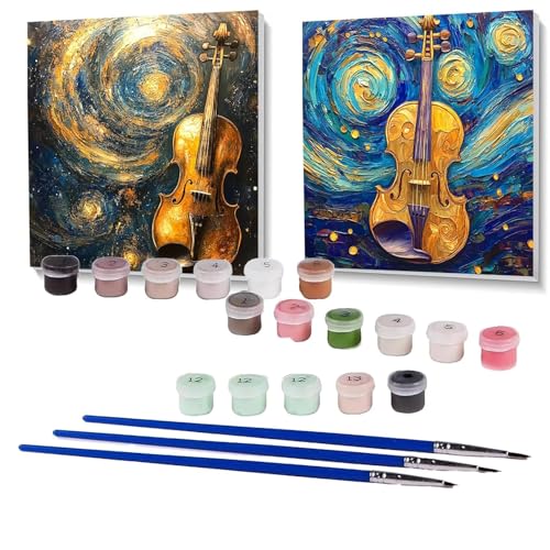 2 Pack Malen Nach Zahlen Erwachsene Violine, Malen Nach Zahlen auf Leinwand mit Pinsel und Acrylfarben set 90x90 cm, Bastelset Erwachsene Sternenhimmel, für Deko Wohnzimmer, Geschenke SPYH-1186 von XELIETOO