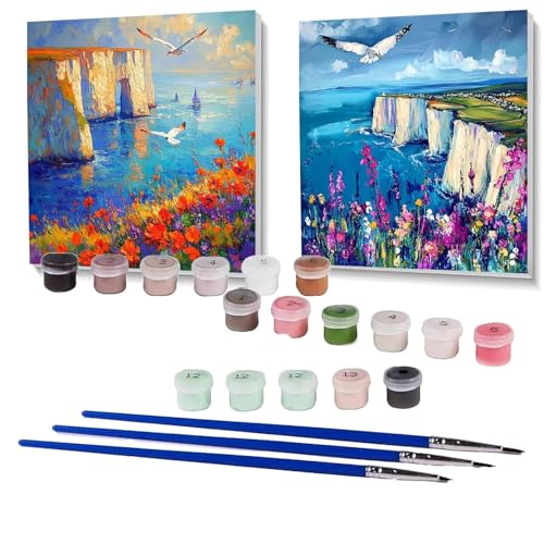 2 Pack Malen Nach Zahlen Erwachsene Vögel, Malen Nach Zahlen auf Leinwand mit Pinsel und Acrylfarben set 90 x 90cm, Bastelset Erwachsene Blume, für Deko Wohnzimmer, Geschenke (Rahmenlos) SPYH-856 von XELIETOO