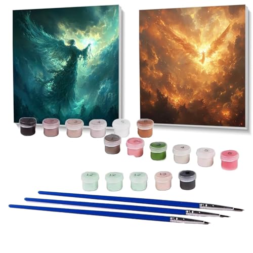 2 Pack Malen Nach Zahlen Erwachsene Wolke, Malen Nach Zahlen Kinder Engel, Handgemaltes Ölgemälde Set für Anfänger, Bastelset Erwachsene Paint by Numbers, Zimmer Deko, Geschenke 100x100 cm SPYH-439 von XELIETOO