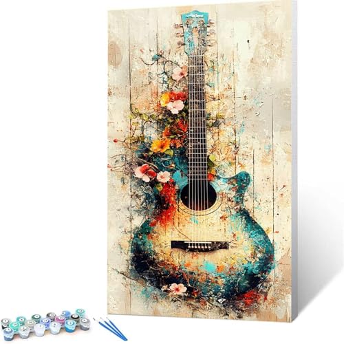 Gitarre Malen Nach Zahlen Kinder ab 5 6 7 8 9 10 Jahre Mädchen, 90 x 180 cm Paint by Numbers Adult Kinder Blume Anfänger mit Leinwand Pinseln Acrylpigment Geschenke für frauen und Home Haus Deko M/6-2 von XELIETOO