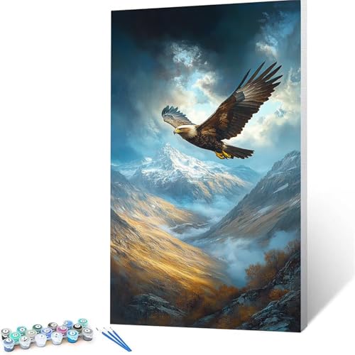 Malen Nach Zahlen Erwachsene Adler, Malen Nach Zahlen auf Leinwand mit Pinsel und Acrylfarben set 70 x 140 CM, Diy Bastelset Erwachsene Berg, für Deko Wohnzimmer, Geschenke für Frauen (rahmenlos) 3734 von XELIETOO