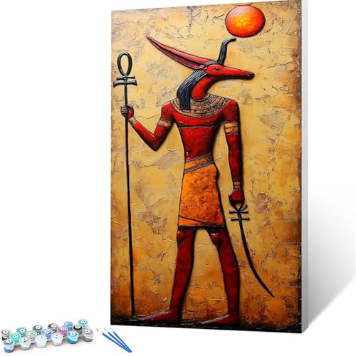 Malen Nach Zahlen Erwachsene Anubis, Malen Nach Zahlen ab 7 jahre Mädchen Ägypten, Diy Set Erwachsene mit 3 Arten Pinsel Acrylfarben Set und Leinwand (90x180 cm),Paint by Numbers,Deko Wohnzimmer 3080 von XELIETOO