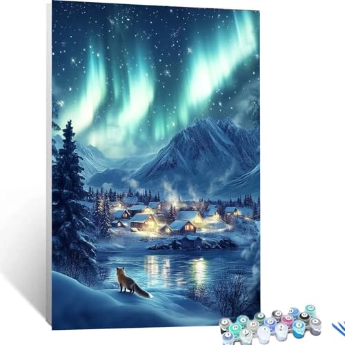 Malen Nach Zahlen Erwachsene Aurora, Malen Nach Zahlen Kinder Berg, DIY Handgemaltes Ölgemälde Set für Anfänger, Bastelset Erwachsene Paint by Numbers, Geschenke für Frauen, Zimmer Deko 40x55cm 4640 von XELIETOO