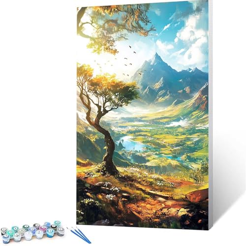 Malen Nach Zahlen Erwachsene Baum, Malen Nach Zahlen Kinder Berg, DIY Handgemaltes Ölgemälde Set für Anfänger 70x140cm, Bastelset Erwachsene Paint by Numbers, Geschenke für Frauen und Zimmer Deko 6410 von XELIETOO