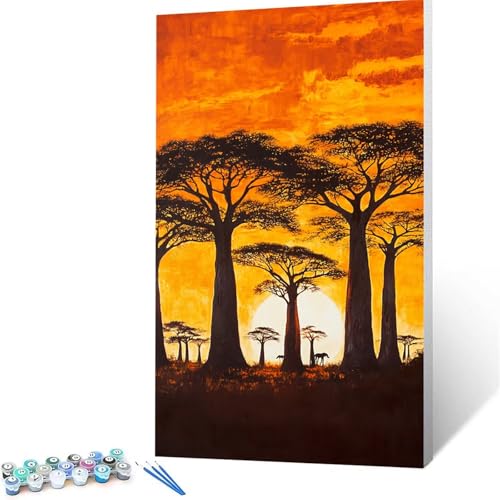 Malen Nach Zahlen Erwachsene Baum, Malen Nach Zahlen ab 7 jahre Mädchen Sonnenuntergang, Diy Set Erwachsene mit 3 Arten Pinsel Acrylfarben Set und Leinwand 80x160 cm,Paint by Numbers Zimmer Deko 1369 von XELIETOO