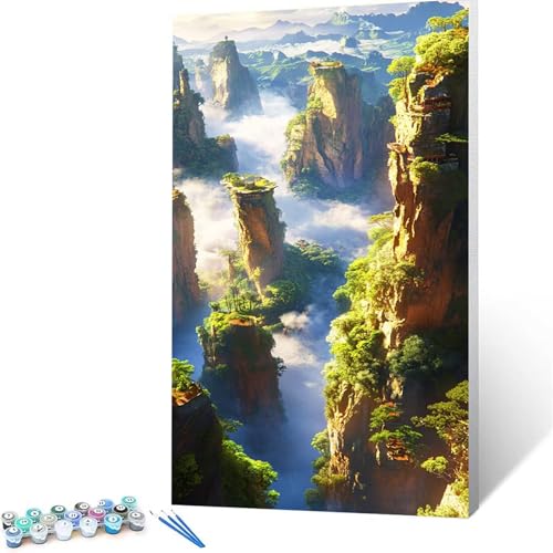 Malen Nach Zahlen Erwachsene Berg, Malen Nach Zahlen auf Leinwand mit Pinsel und Acrylfarben set (50x100 cm), Diy Bastelset Erwachsene Landschaft, für Deko Wohnzimmer, Geschenke für Frauen 6968 von XELIETOO