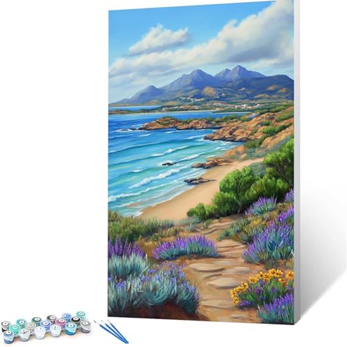 Malen Nach Zahlen Erwachsene Berg, Malen Nach Zahlen auf Leinwand mit Pinsel und Acrylfarben set 80x160cm, Diy Bastelset Erwachsene Strand, für Deko Wohnzimmer, Geschenke für Frauen (rahmenlos) 1881 von XELIETOO