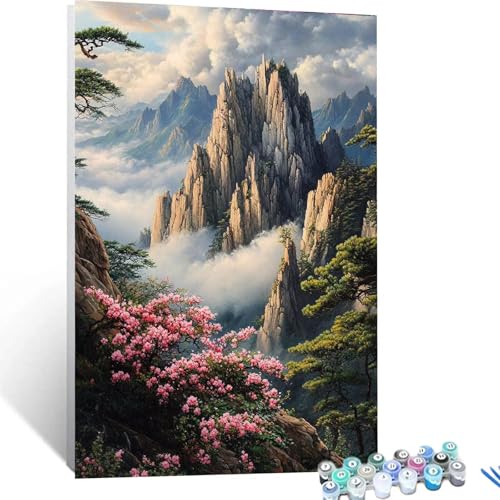 Malen Nach Zahlen Erwachsene Berge, Malen Nach Zahlen Kinder Blume, DIY Handgemaltes Ölgemälde Set für Anfänger, Bastelset Erwachsene Paint by Numbers, Geschenke für Frauen, Zimmer Deko 40x55cm 1702 von XELIETOO