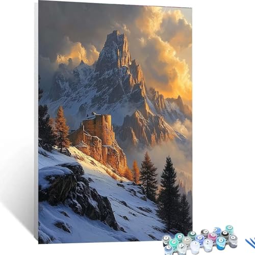 Malen Nach Zahlen Erwachsene Berge, Malen Nach Zahlen Kinder Landschaft, Handgemaltes Ölgemälde Set für Anfänger, Bastelset Erwachsene Paint by Numbers, Geschenke für Frauen, Zimmer Deko 30x40cm 2964 von XELIETOO