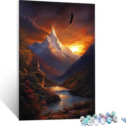 Malen Nach Zahlen Erwachsene Berge, Malen Nach Zahlen Kinder Landschaft, Handgemaltes Ölgemälde Set für Anfänger, Bastelset Erwachsene Paint by Numbers, Geschenke für Frauen, Zimmer Deko 40x55cm 1726 von XELIETOO