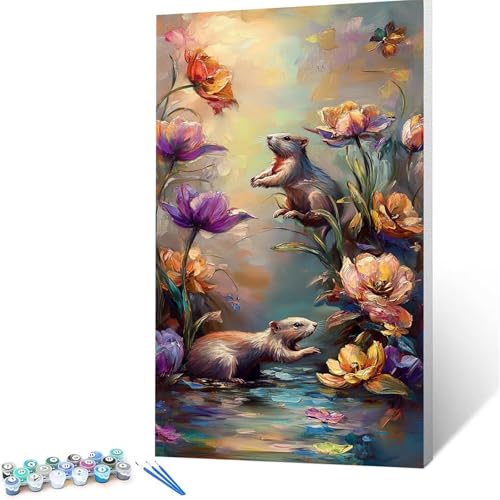 Malen Nach Zahlen Erwachsene Blume, Malen Nach Zahlen Kinder Eichhörnchen, DIY Handgemaltes Ölgemälde Set für Anfänger 40 x 80 cm, Bastelset Erwachsene Paint by Numbers, Geschenke für Frauen 6552 von XELIETOO