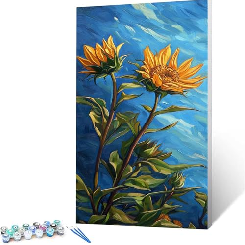 Malen Nach Zahlen Erwachsene Blume, Malen Nach Zahlen Kinder Sonnenblume,DIY Handgemaltes Ölgemälde Set für Anfänger 35x70cm,Bastelset Erwachsene Paint by Numbers,Geschenke für Frauen Zimmer Deko 1285 von XELIETOO