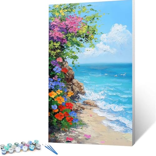 Malen Nach Zahlen Erwachsene Blume, Malen Nach Zahlen Kinder Strand, DIY Handgemaltes Ölgemälde Set für Anfänger 100x200 cm, Bastelset Erwachsene Paint by Numbers,Geschenke für Frauen Zimmer Deko 2480 von XELIETOO