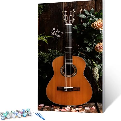 Malen Nach Zahlen Erwachsene Blume, Malen Nach Zahlen ab 7 jahre Mädchen Gitarre, Diy Set Erwachsene mit 3 Arten Pinsel Acrylfarben Set und Leinwand 70 x 140 CM,Paint by Numbers,Deko Wohnzimmer 4860 von XELIETOO