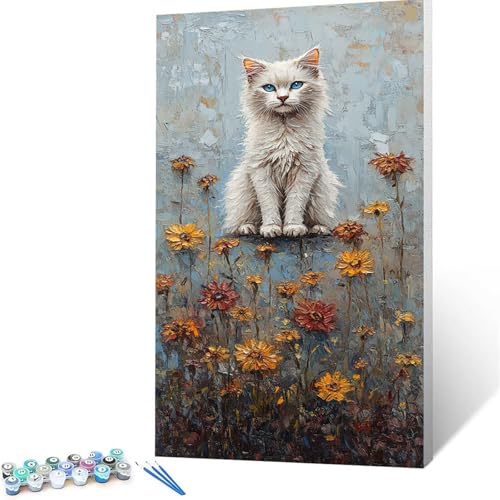 Malen Nach Zahlen Erwachsene Blume, Malen Nach Zahlen ab 7 jahre Mädchen Katze, Diy set Erwachsene mit 3 Arten Pinsel Acrylfarben Set und Leinwand (40 x 80 cm), Paint by Numbers, Deko Wohnzimmer 7940 von XELIETOO