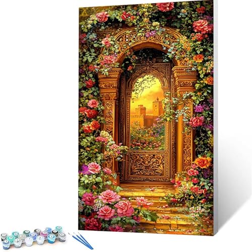 Malen Nach Zahlen Erwachsene Blume, Malen Nach Zahlen ab 7 jahre Mädchen Landschaft, Diy set Erwachsene mit 3 Arten Pinsel Acrylfarben Set und Leinwand 30x60cm, Paint by Numbers, Deko Wohnzimmer 9740 von XELIETOO