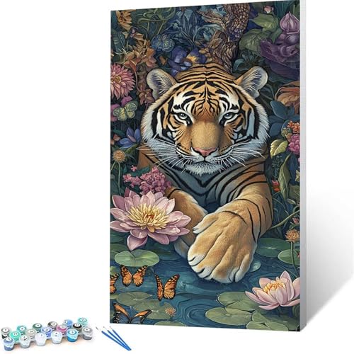 Malen Nach Zahlen Erwachsene Blume, Malen Nach Zahlen ab 7 jahre Mädchen Tiger, Diy set Erwachsene mit 3 Arten Pinsel Acrylfarben Set und Leinwand 100 x 200 cm, Paint by Numbers, Deko Wohnzimmer 8777 von XELIETOO