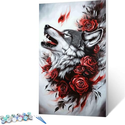 Malen Nach Zahlen Erwachsene Blume, Malen Nach Zahlen ab 7 jahre Mädchen Wolf, Diy set Erwachsene mit 3 Arten Pinsel Acrylfarben Set und Leinwand 70 x 140 CM, Paint by Numbers für Deko Wohnzimmer 2245 von XELIETOO