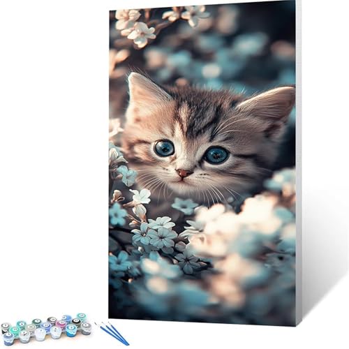 Malen Nach Zahlen Erwachsene Blume, Malen Nach Zahlen auf Leinwand mit Pinsel und Acrylfarben set 35x70cm, Diy Bastelset Erwachsene Katze, für Deko Wohnzimmer, Geschenke für Frauen (rahmenlos) 4248 von XELIETOO