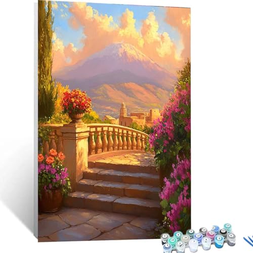 Malen Nach Zahlen Erwachsene Blumen, Malen Nach Zahlen Kinder Berg, DIY Handgemaltes Ölgemälde Set für Anfänger, Bastelset Erwachsene Paint by Numbers, Geschenke für Frauen, Zimmer Deko 40x55cm 4178 von XELIETOO