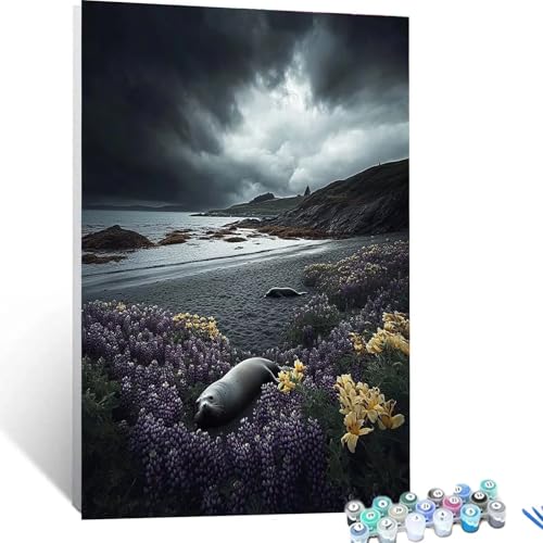 Malen Nach Zahlen Erwachsene Blumen, Malen Nach Zahlen Kinder Strand, DIY Handgemaltes Ölgemälde Set für Anfänger, Bastelset Erwachsene Paint by Numbers, Geschenke für Frauen, Zimmer Deko 30x40cm 9079 von XELIETOO