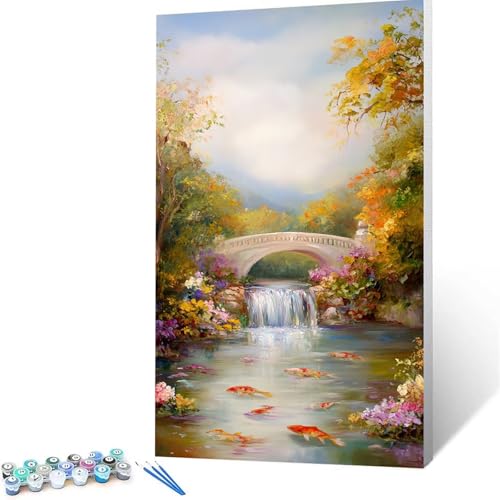 Malen Nach Zahlen Erwachsene Brücke, Malen Nach Zahlen Kinder Fisch, DIY Handgemaltes Ölgemälde Set für Anfänger 80x160cm, Bastelset Erwachsene Paint by Numbers, Geschenke für Frauen Zimmer Deko 9568 von XELIETOO