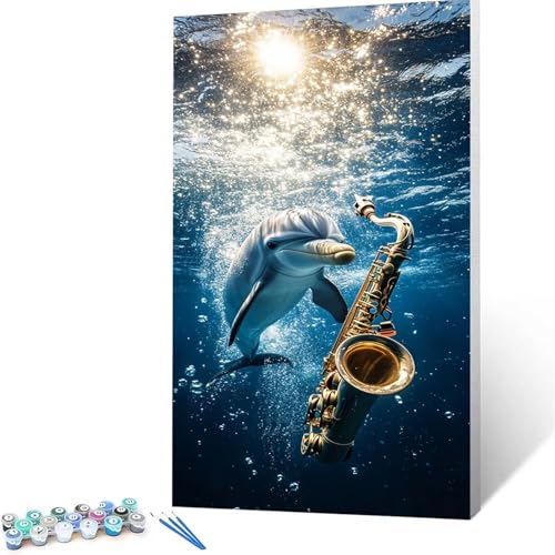 Malen Nach Zahlen Erwachsene Delphin, Malen Nach Zahlen auf Leinwand mit Pinsel und Acrylfarben set 100x200 cm, Diy Bastelset Erwachsene Sachs, für Deko Wohnzimmer, Geschenke für Frauen rahmenlos 4355 von XELIETOO