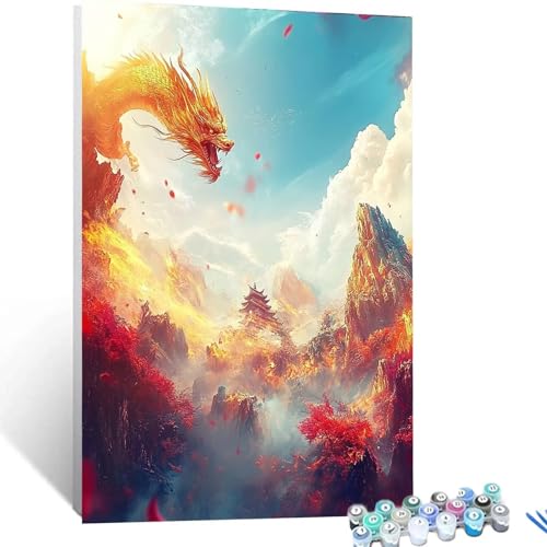 Malen Nach Zahlen Erwachsene Drachen, Malen Nach Zahlen Kinder Berg, DIY Handgemaltes Ölgemälde Set für Anfänger, Bastelset Erwachsene Paint by Numbers, Geschenke für Frauen, Zimmer Deko 30x40cm 2317 von XELIETOO