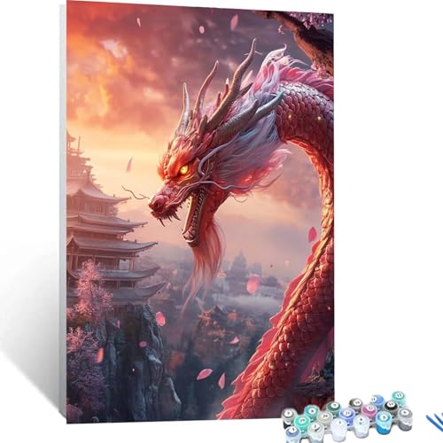 Malen Nach Zahlen Erwachsene Drachen, Malen Nach Zahlen Kinder Fantasie, Handgemaltes Ölgemälde Set für Anfänger, Bastelset Erwachsene Paint by Numbers, Geschenke für Frauen, Zimmer Deko 40x55cm 3347 von XELIETOO