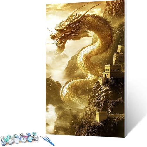 Malen Nach Zahlen Erwachsene Drachen, Malen Nach Zahlen Kinder Große Mauer, DIY Handgemaltes Ölgemälde Set für Anfänger 35 x 70 CM, Bastelset Erwachsene Paint by Numbers, Geschenke für Frauen 8343 von XELIETOO