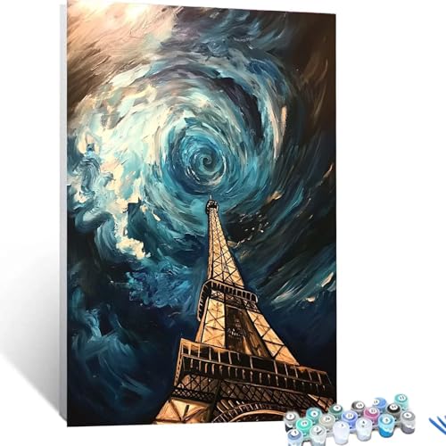 Malen Nach Zahlen Erwachsene Eiffelturm, Malen Nach Zahlen auf Leinwand mit Pinsel und Acrylfarben set 50x70cm, Diy Bastelset Erwachsene Landschaft, für Deko Wohnzimmer und Geschenke für Frauen 2209 von XELIETOO