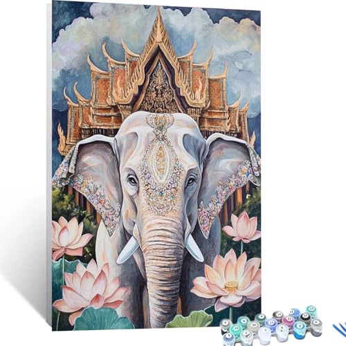 Malen Nach Zahlen Erwachsene Elefant, Malen Nach Zahlen Kinder Blume, DIY Handgemaltes Ölgemälde Set für Anfänger, Bastelset Erwachsene Paint by Numbers, Geschenke für Frauen, Zimmer Deko 40x55cm 8623 von XELIETOO