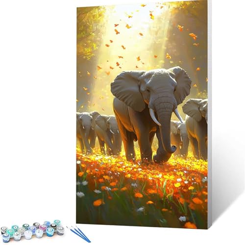 Malen Nach Zahlen Erwachsene Elefant, Malen Nach Zahlen Kinder Blume, DIY Handgemaltes Ölgemälde Set für Anfänger (40x80 cm),Bastelset Erwachsene Paint by Numbers,Geschenke für Frauen Zimmer Deko 1948 von XELIETOO