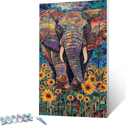 Malen Nach Zahlen Erwachsene Elefant, Malen Nach Zahlen Kinder Sonnenblume, DIY Handgemaltes Ölgemälde Set für Anfänger 80x160cm, Bastelset Erwachsene Paint by Numbers, Geschenke für Frauen 1742 von XELIETOO