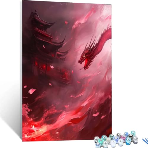 Malen Nach Zahlen Erwachsene Fantasie, Malen Nach Zahlen auf Leinwand mit Pinsel und Acrylfarben set 40x55cm, Diy Bastelset Erwachsene Drache, für Deko Wohnzimmer und Geschenke für Frauen 1376 von XELIETOO