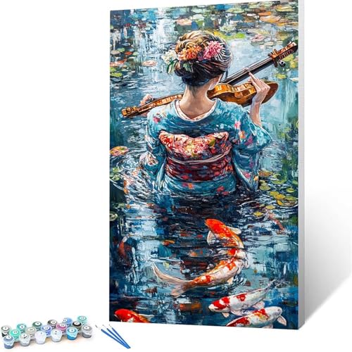 Malen Nach Zahlen Erwachsene Fisch, Malen Nach Zahlen Kinder Geisha, DIY Handgemaltes Ölgemälde Set für Anfänger 30 x 60 CM, Bastelset Erwachsene Paint by Numbers,Geschenke für Frauen Zimmer Deko 8206 von XELIETOO