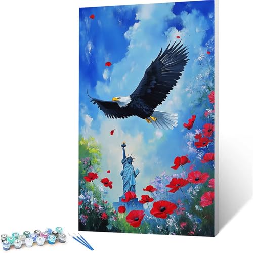 Malen Nach Zahlen Erwachsene Freiheitsstatue, Malen Nach Zahlen Kinder Adler, DIY Handgemaltes Ölgemälde Set für Anfänger 80x160cm, Bastelset Erwachsene Paint by Numbers, Geschenke für Frauen 9158 von XELIETOO