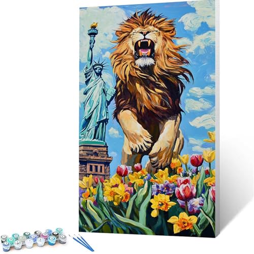 Malen Nach Zahlen Erwachsene Freiheitsstatue, Malen Nach Zahlen ab 7 jahre Mädchen Löwe, Diy Set Erwachsene mit 3 Arten Pinsel Acrylfarben Set und Leinwand 30x60cm,Paint by Numbers,Deko Wohnzimmer 990 von XELIETOO