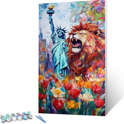 Malen Nach Zahlen Erwachsene Freiheitsstatue, Malen Nach Zahlen ab 7 jahre Mädchen Löwe, Diy Set Erwachsene mit 3 Arten Pinsel Acrylfarben Set und Leinwand 60x120 cm,Paint by Numbers Zimmer Deko 9921 von XELIETOO