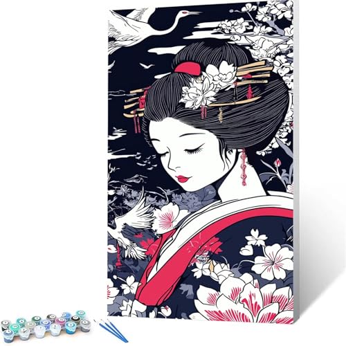 Malen Nach Zahlen Erwachsene Geisha, Malen Nach Zahlen Kinder Blume, DIY Handgemaltes Ölgemälde Set für Anfänger 100x200 cm, Bastelset Erwachsene Paint by Numbers,Geschenke für Frauen Zimmer Deko 7152 von XELIETOO