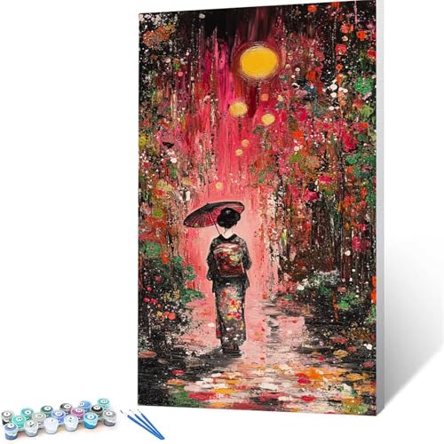 Malen Nach Zahlen Erwachsene Geisha, Malen Nach Zahlen ab 7 jahre Mädchen Abstrakt, Diy Set Erwachsene mit 3 Arten Pinsel Acrylfarben Set und Leinwand 60 x 120 cm,Paint by Numbers,Deko Wohnzimmer 7639 von XELIETOO