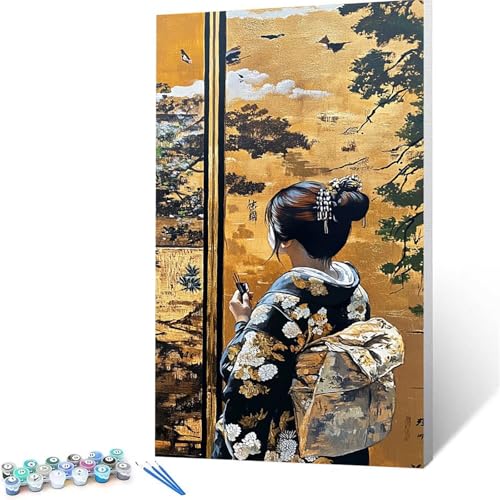 Malen Nach Zahlen Erwachsene Geisha, Malen Nach Zahlen auf Leinwand mit Pinsel und Acrylfarben set (60 x 120 cm), Diy Bastelset Erwachsene Schönheit, für Deko Wohnzimmer, Geschenke für Frauen 3744 von XELIETOO