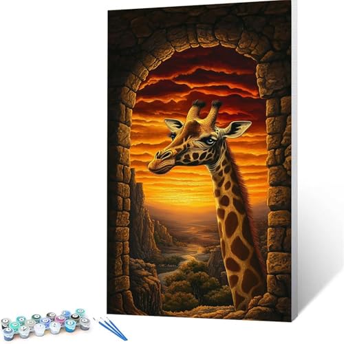 Malen Nach Zahlen Erwachsene Giraffe, Malen Nach Zahlen ab 7 jahre Mädchen Landschaft, Diy Set Erwachsene mit 3 Arten Pinsel Acrylfarben Set und Leinwand 100 x 200 cm,Paint by Numbers Zimmer Deko 4233 von XELIETOO