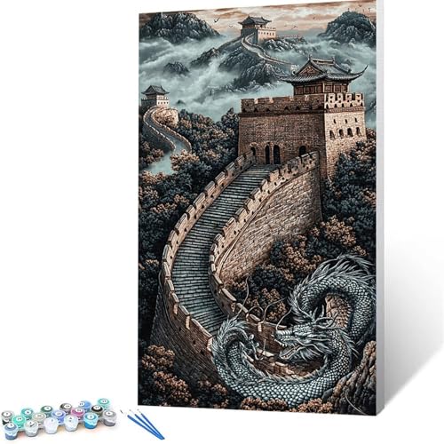 Malen Nach Zahlen Erwachsene Große Mauer, Malen Nach Zahlen ab 7 jahre Mädchen Drachen, Diy Set Erwachsene mit 3 Arten Pinsel Acrylfarben Set und Leinwand (40x80 cm),Paint by Numbers Zimmer Deko 2958 von XELIETOO