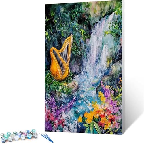 Malen Nach Zahlen Erwachsene Harfe, Malen Nach Zahlen ab 7 jahre Mädchen Blume, Diy set Erwachsene mit 3 Arten Pinsel Acrylfarben Set und Leinwand (40 x 80 cm), Paint by Numbers, Deko Wohnzimmer 4770 von XELIETOO