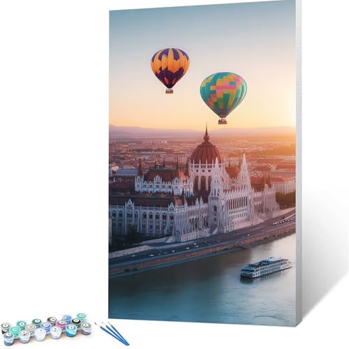 Malen Nach Zahlen Erwachsene Heißluftballon, Malen Nach Zahlen ab 7 jahre Mädchen Stadt, Diy Set Erwachsene mit 3 Arten Pinsel Acrylfarben Set und Leinwand (50x100cm),Paint by Numbers Zimmer Deko 4188 von XELIETOO